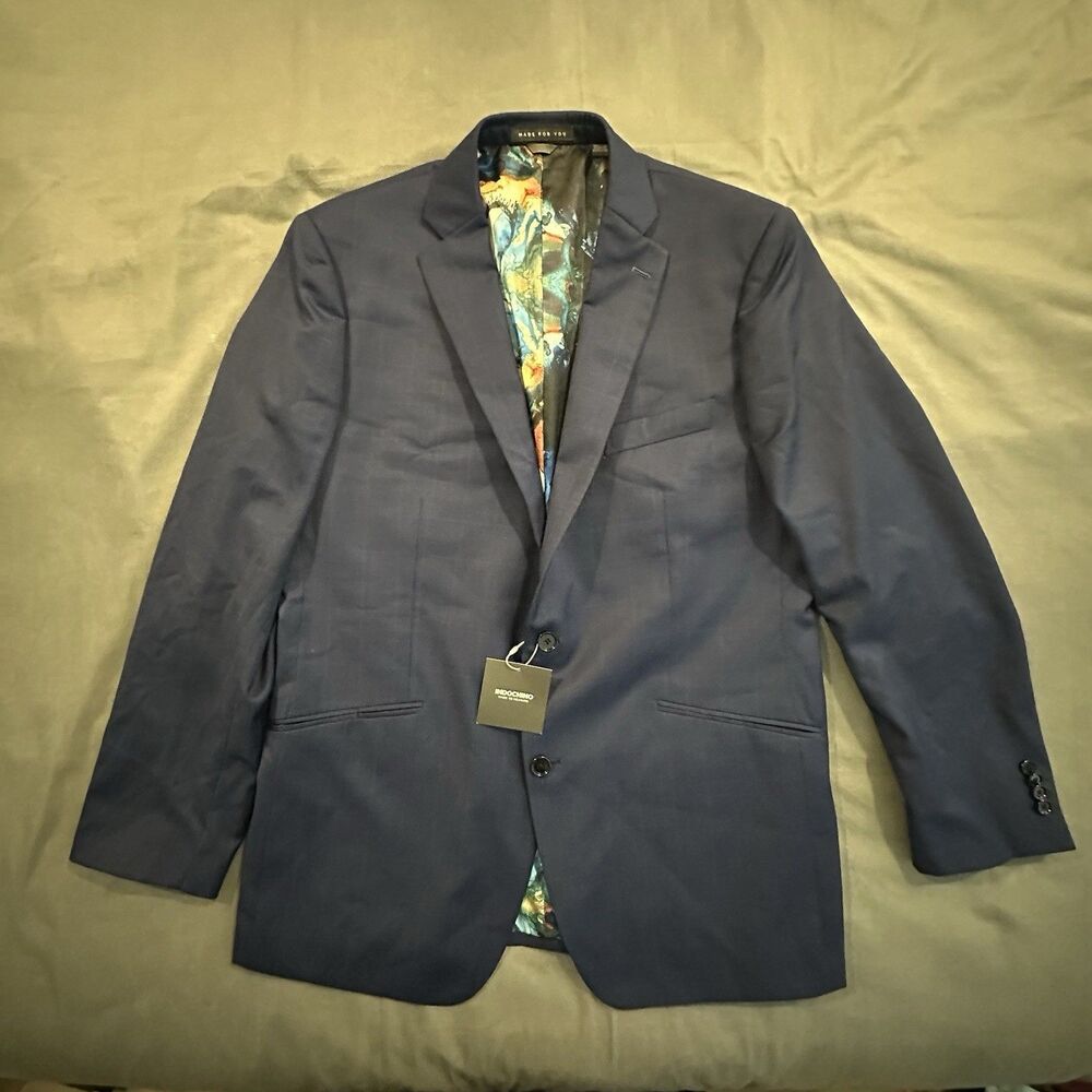 Indochino Blazer Made to Measure 100% Wool Sport Jacket Mens 44R Blue Plaid